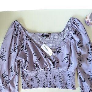 Kendall And Kylie Surplice Floral Butterfly Long Sleeve Blouse